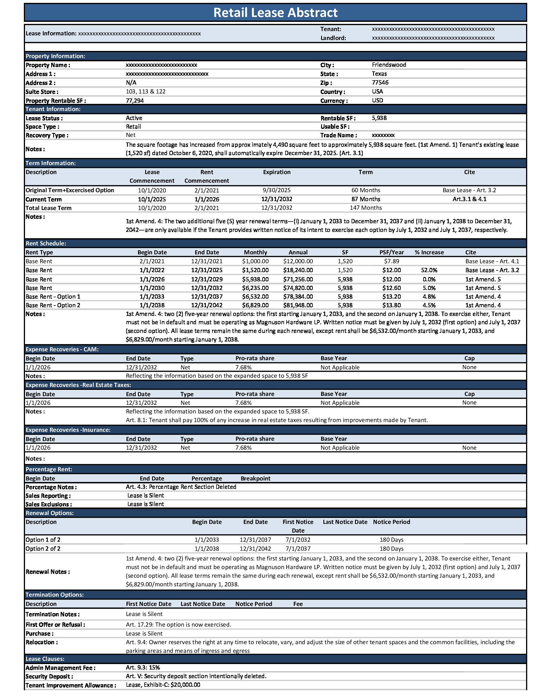 Comprehensive Lease Abstract Template